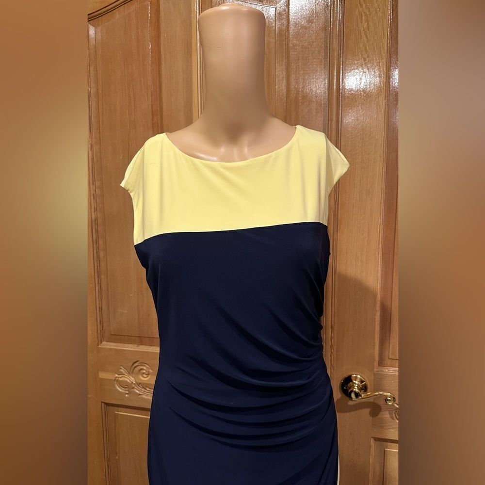 Lauren Ralph Lauren light yellow navy blue Dress SZ 6 - Picture 3 of 8